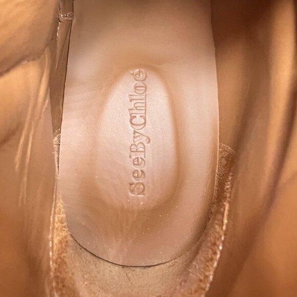 See By Chloe Women Size Eu 39.5 US 9.5 Brown Suede Leather Side Zip Ankle Boot - Picture 14 of 16